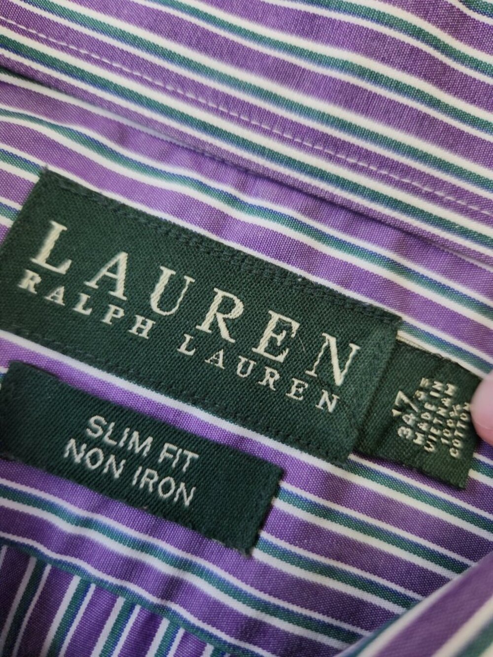 Lauren Ralph Lauren Slim Fit Men's 17 34/35 Purple Green Stripe Button Up Cotton